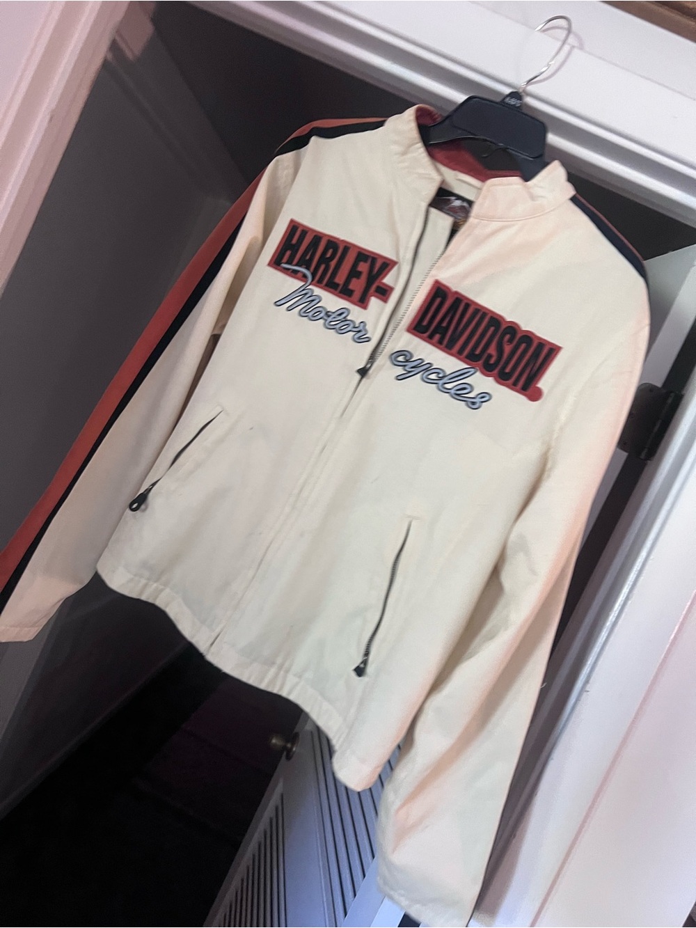 Harley-Davidson Cream Jacket with Black and Orange Racing Stripes